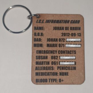i.c.e emergency contact tag for school bags/handbags/back packs