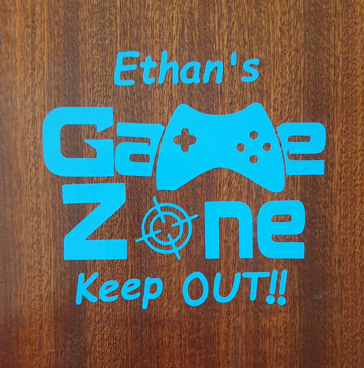 game zone vinyl decal with name on top 130mm x 195mm