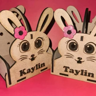 bunny shape wooden easter basket with name